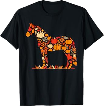 Autumn Pumpkin Fall Horse Thanksgiving Womens Mens Kids T-Shirt