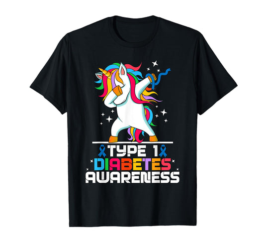 Type 1 Diabetes Awareness Kids T1D Unicorn Rainbow Diabetic T-Shirt