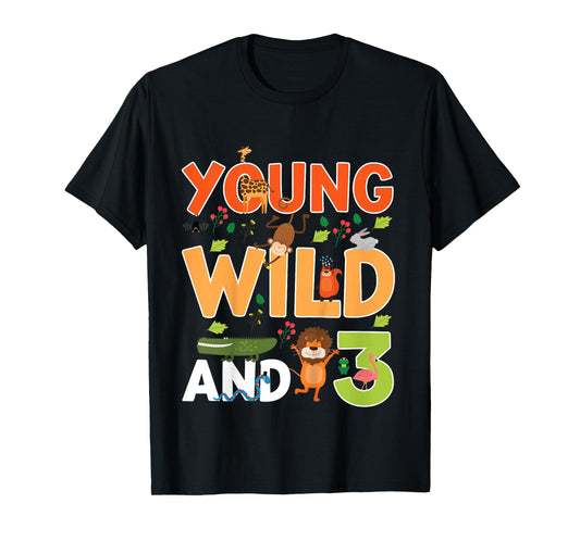 Kids 3 year old wild zoo theme birthday animals safari jungle boy T-Shirt