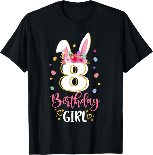 Birthday Princess Floral Bunny 8th Birthday Girl 8 Yrs Old T-Shirt