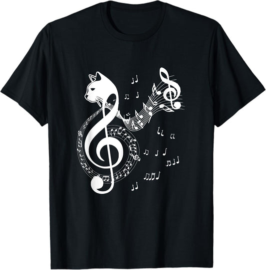 Music & Cats Lover Treble Clef Funny Cat Music Notes T-Shirt