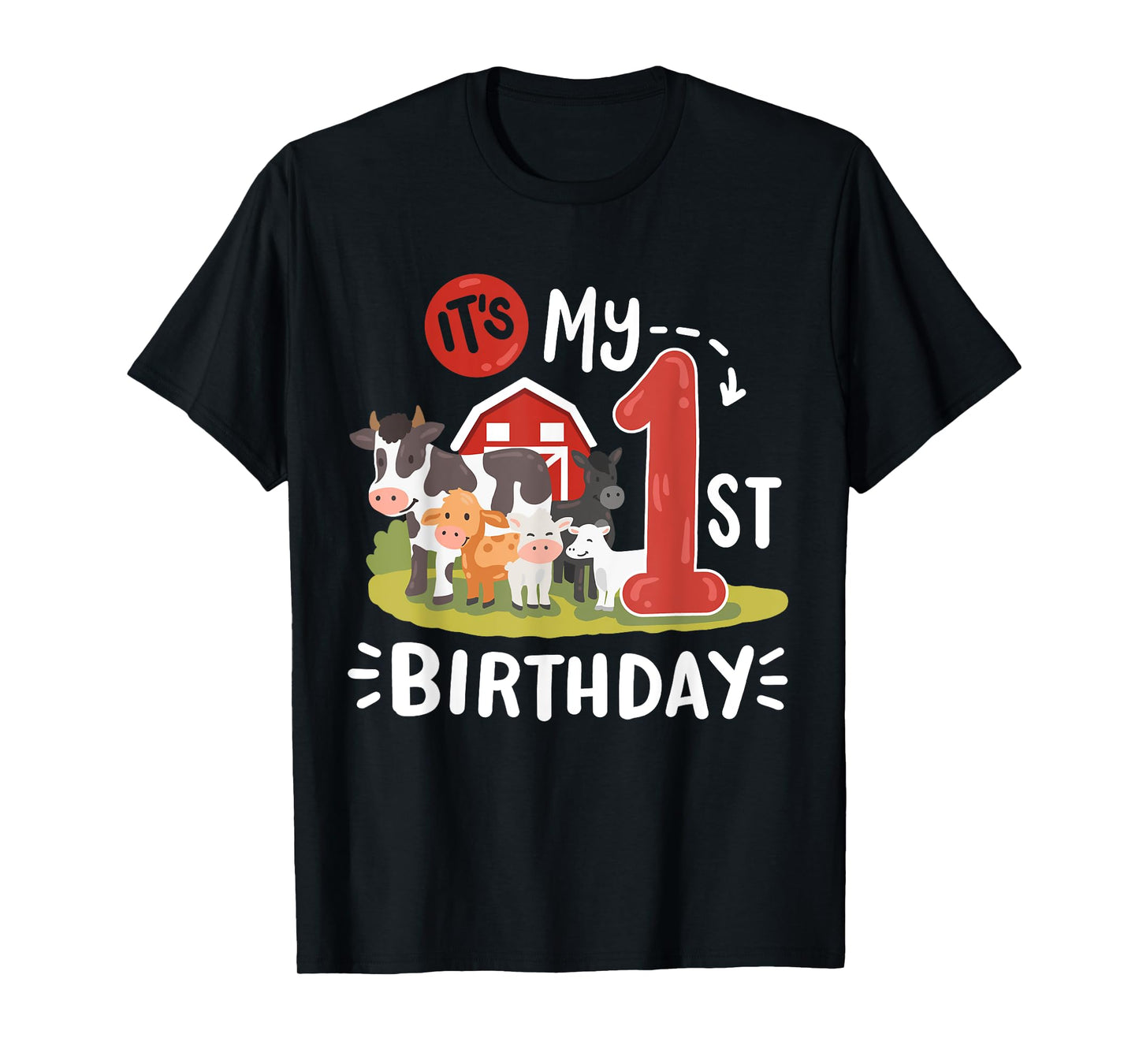 Farm Animals It's My 1st Birthday Bday Party 1 Year Old Kids T-Shirt