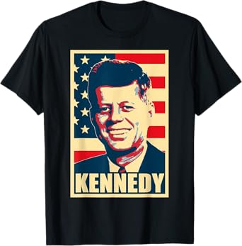 History And Politics Store JFK American Propaganda T-Shirt, Unisex-Adults & Youth, Black, Small, Short Sleeve