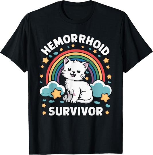 Hemorrhoid Survivor Cat T-Shirt, Small, Black