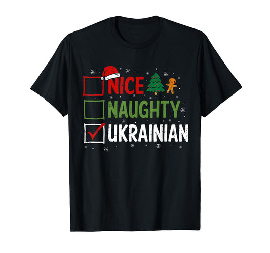 Naughty Nice ukrainian Christmas Pajamas Santa Claus Xmas T-Shirt