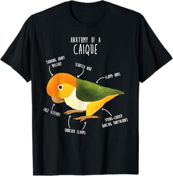 Cool Bird Gifts Anatomy of a White-Bellied Caique, Cute Funny Bird Parrot T-Shirt