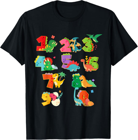 Funny Numbers Math Back To School Dinosaur Boys Girls T-Shirt