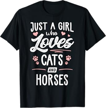 Just A Girl Who Loves Cats And Horses Gift Cat Lover T-Shirt