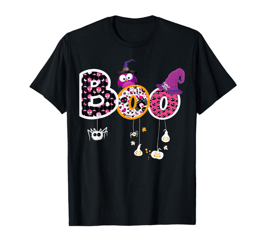 Boo Halloween Costume Spiders, Ghosts, Pumkin & Witch Hat T-Shirt