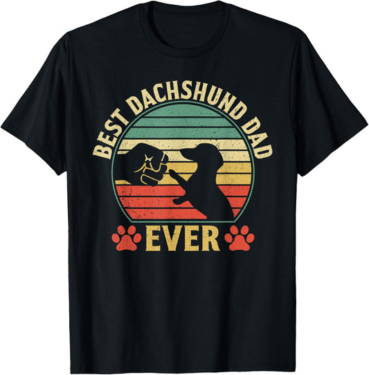 Best Dachshund Dad Ever Retro Dog Fist Bump Father’s Day T-Shirt
