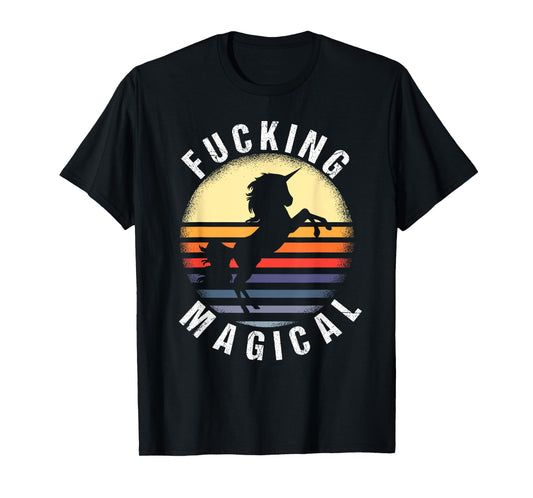 Retro Unicorn Shirt Sunset Vintage Unicorn Fucking Magical T-Shirt