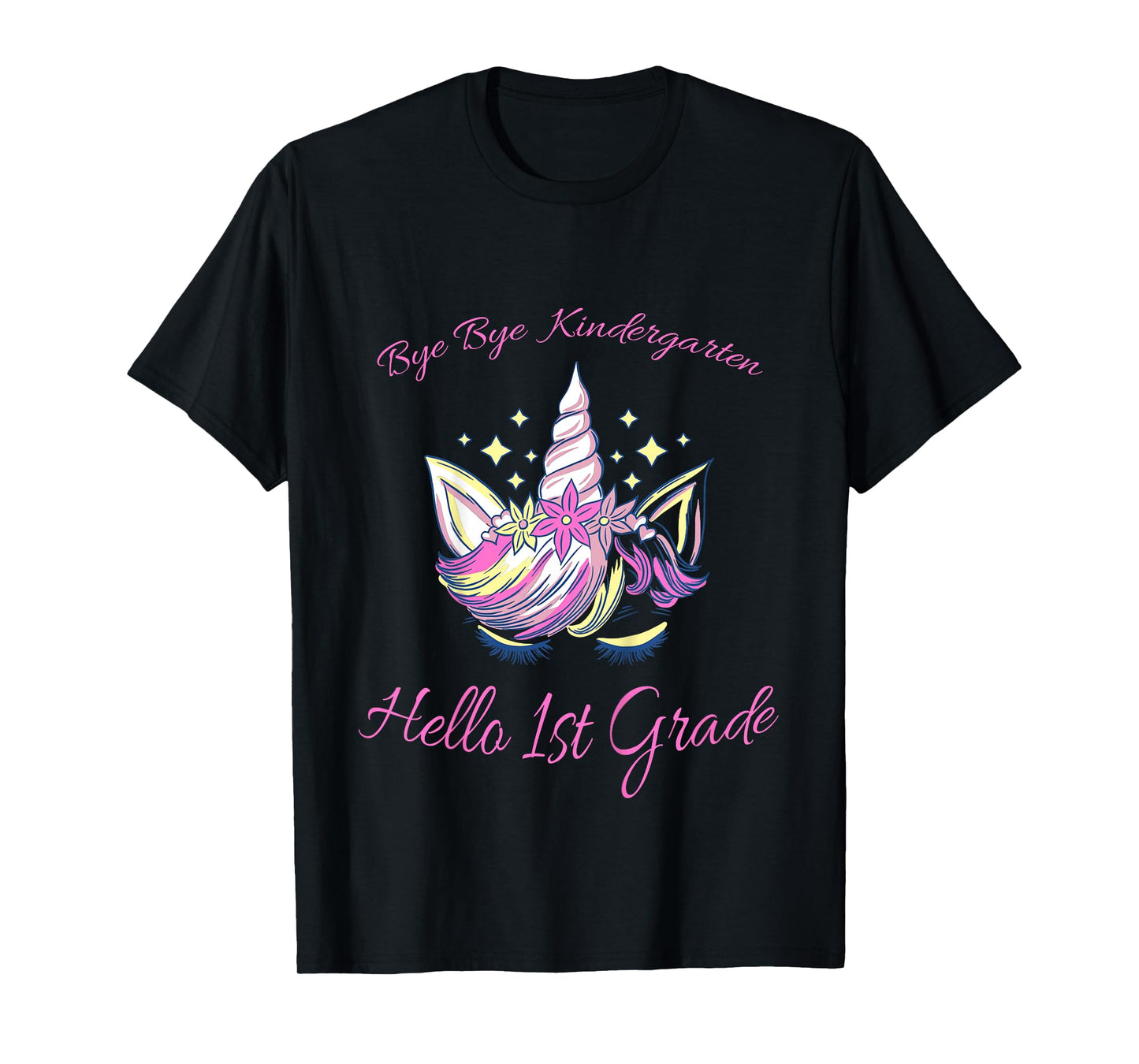 Kids Bye Bye Kindergarten, Hello 1st Grade pink Unicorn T-Shirt