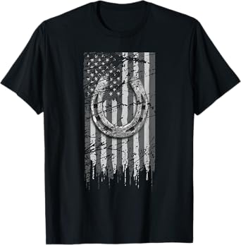 Horseshoe Shirt Horse Lover Gift US Flag Lucky Horseshoe T-Shirt