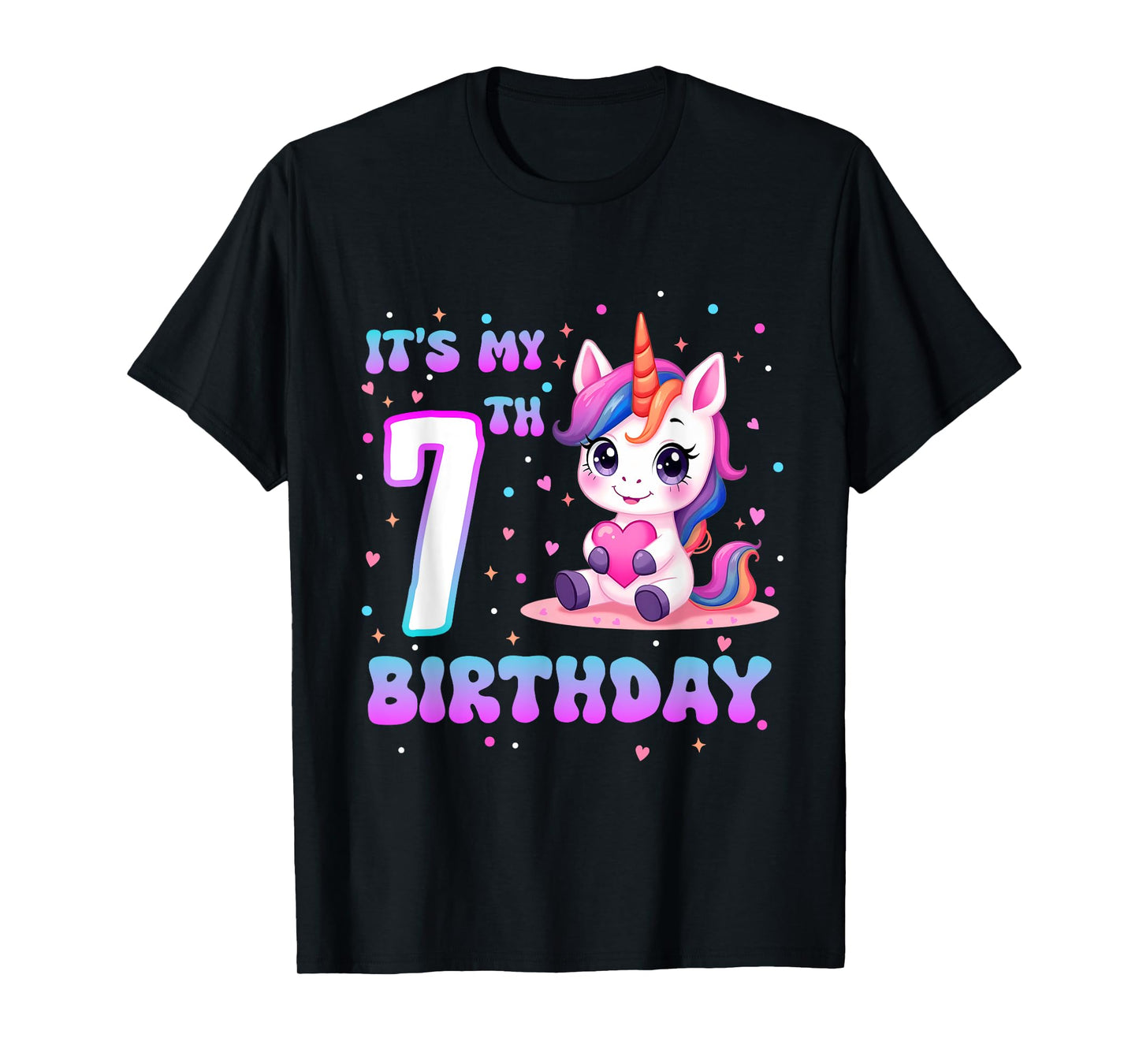 It’s My 7th Birthday Girl 7 Years Old Cute Unicorn Parry T-Shirt