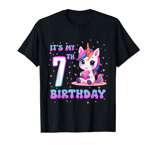 It’s My 7th Birthday Girl 7 Years Old Cute Unicorn Parry T-Shirt