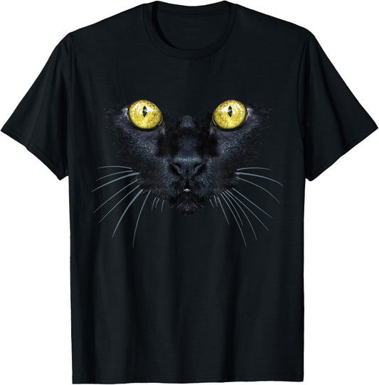 Black Cat Shirt Yellow Eyes Kitty Kitten Cat Face T-Shirt