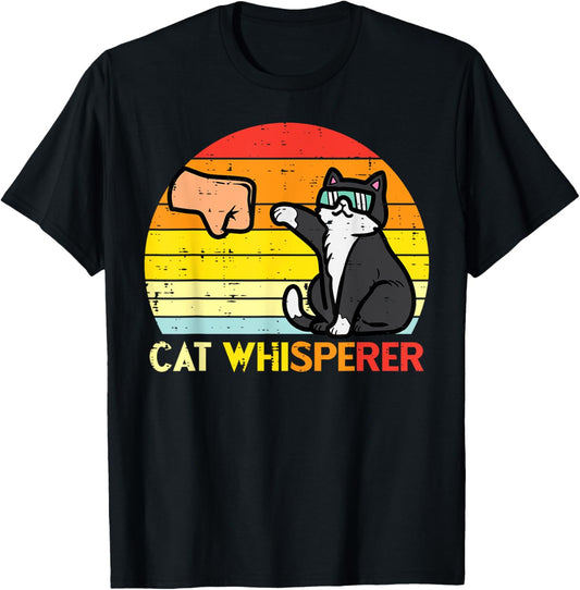 Cat Whisperer Man Paw Fist Bump Sunset Retro Men Women Kids T-Shirt