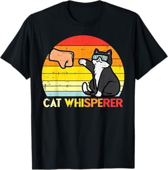 Cat Whisperer Man Paw Fist Bump Sunset Retro Men Women Kids T-Shirt
