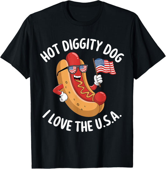 Funny 4th of July Hotdog Patriotic USA Flag Celebration T-Shirt
