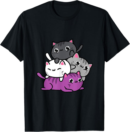 Kawaii Cat Pile Asexual Pride T-Shirt