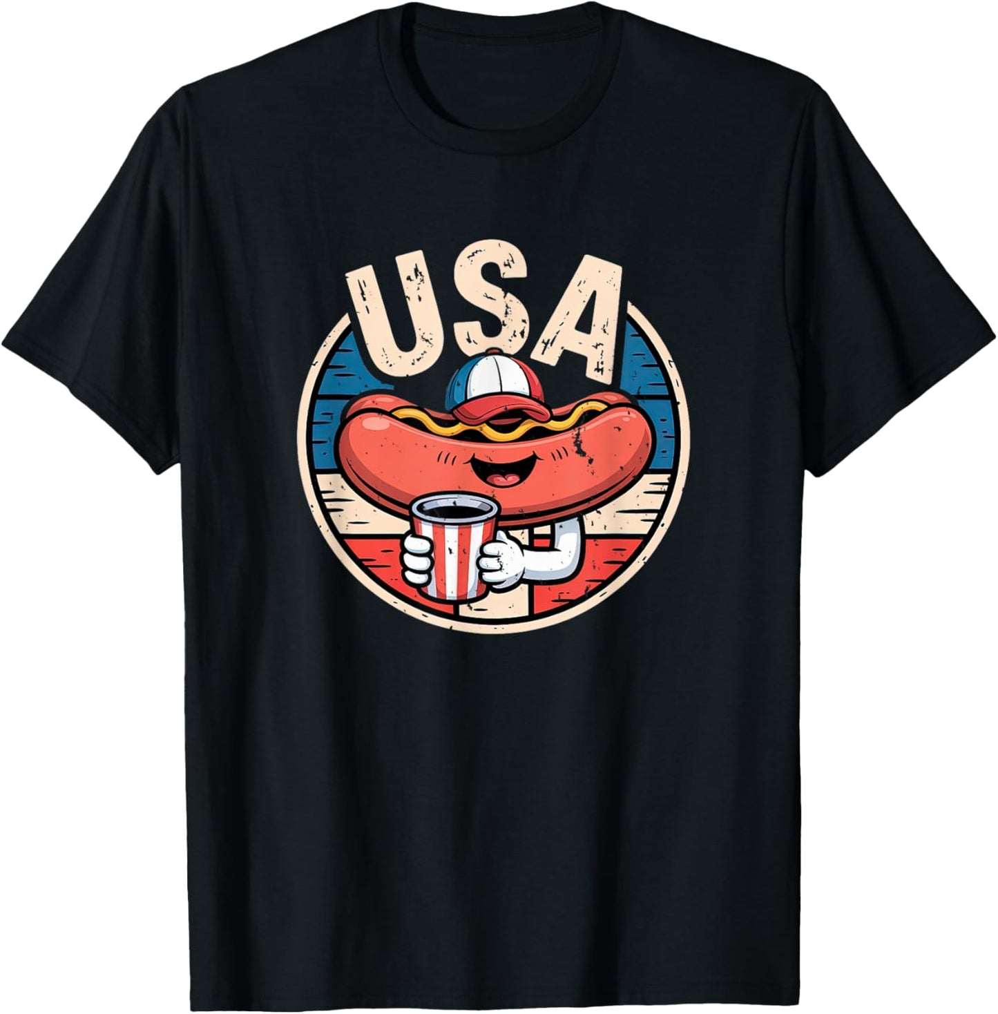Funny Hot Dog Liberty Brew USA Flag Retro 4th of July T-Shirt