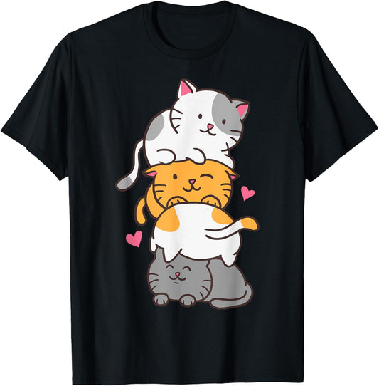 Cat Cats Cute Kitty Pile Anime Kawaii Neko T-Shirt