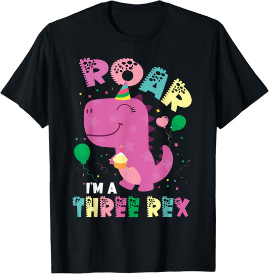 Roar Three Rex Dinosaur Saurus 3th Birthday 3 Years Old T-Shirt