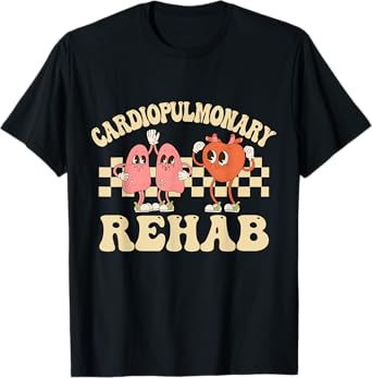 Retro Cardiopulmonary Rehab Nurse T-Shirt - Women's Healthcare Professional Black Heart Short Sleeve Crew Neck T-Shirt - Size 6 (US Medium)