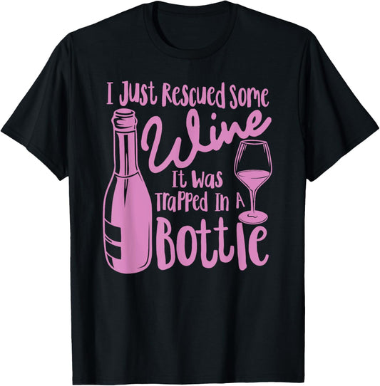 Funny Wine Retro I Rescued Wine Trapped In A Bottle Girl Red T-Shirt