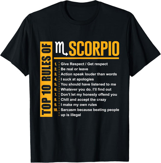 Top 10 Rules of Scorpio Birthday Gifts T-Shirt T-Shirt