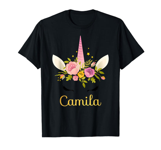 Camila Unicorn Name Happy Birthday Girl Bday Party T-Shirt T-Shirt