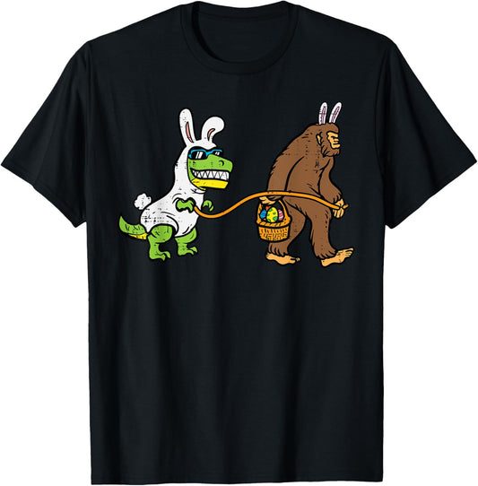 Easter Bunny Dino Bigfoot Sasquatch Trex Men Boys Kids Youth T-Shirt