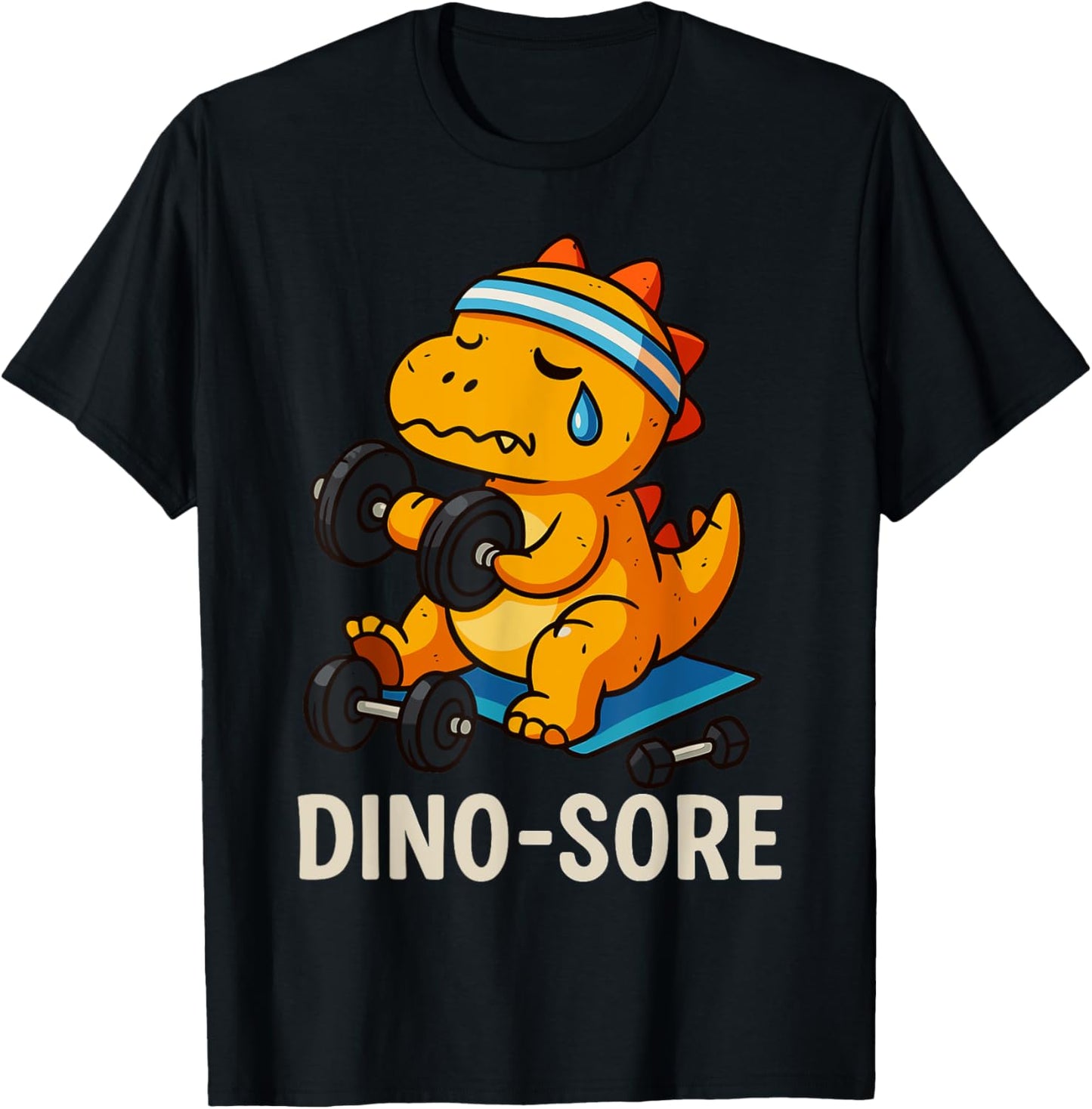 Funny Dino Sore Lifting Weights Cartoon Workout T-Shirt