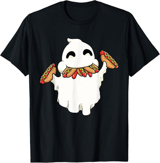 Funny Ghost With Hot Dogs Halloween Hotdog Lover Food Kids T-Shirt