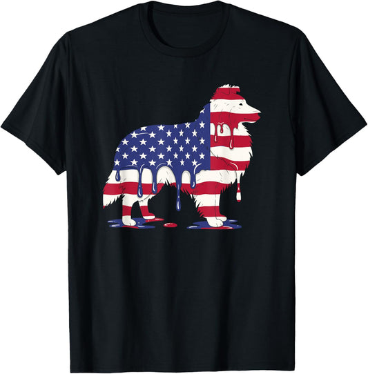 4th of July Shetland Sheepdog Ice Cream Drip USA Flag T-Shirt