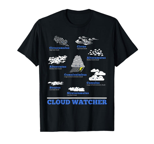 Cloud Watcher Cloud Types Science Student Teacher Cute Faces T-Shirt for Men Women Girls Kids