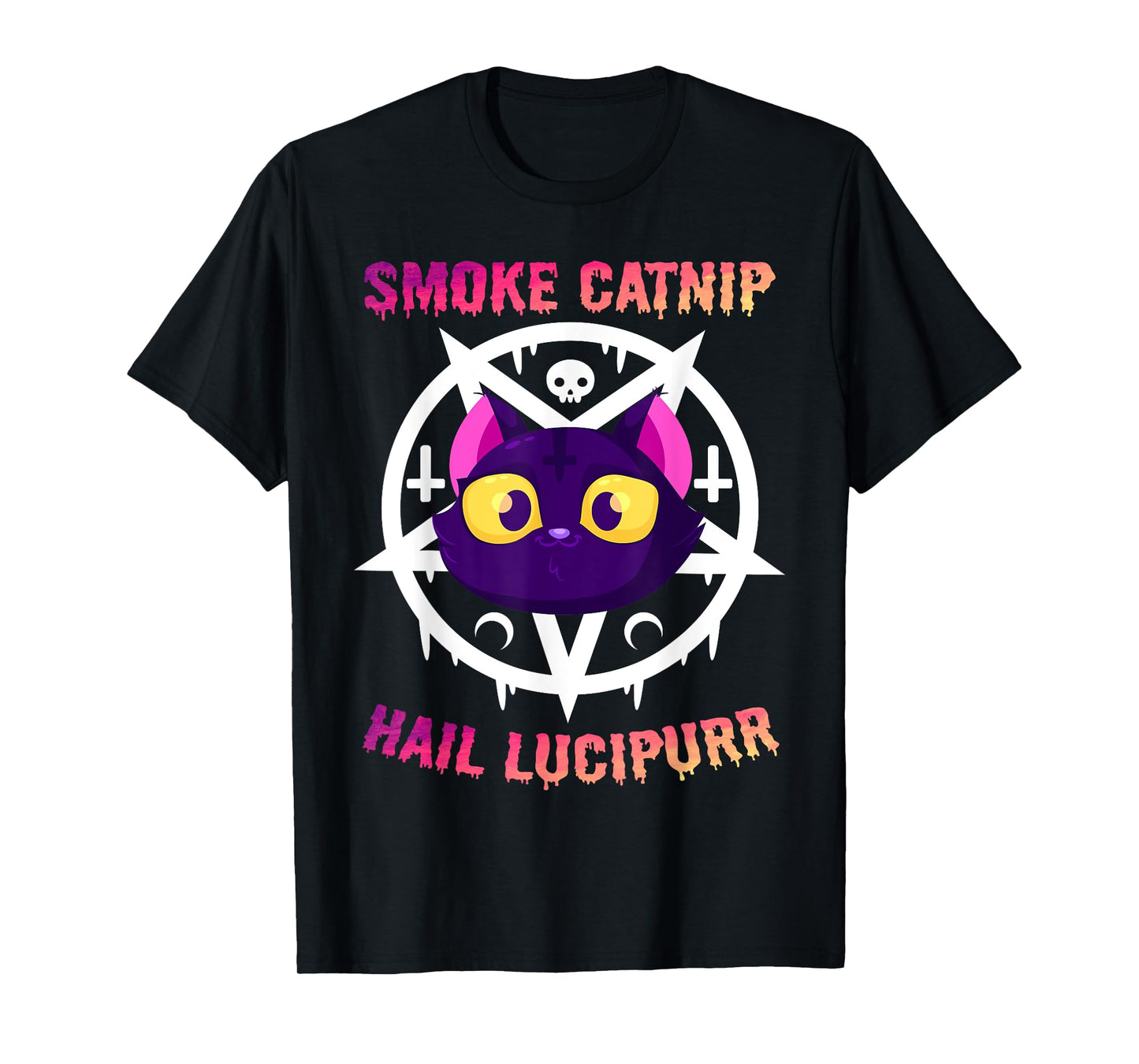 Smoke Catnip Hail Lucipurr, Funny Satanic Cat KittyCorn Meme T-Shirt for Men Women