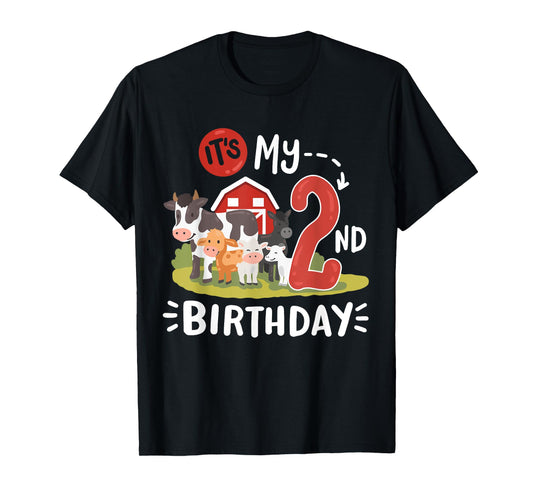 Farm Animals Its My 2nd Birthday Bday Party 2 Years Old Kids T-Shirt
