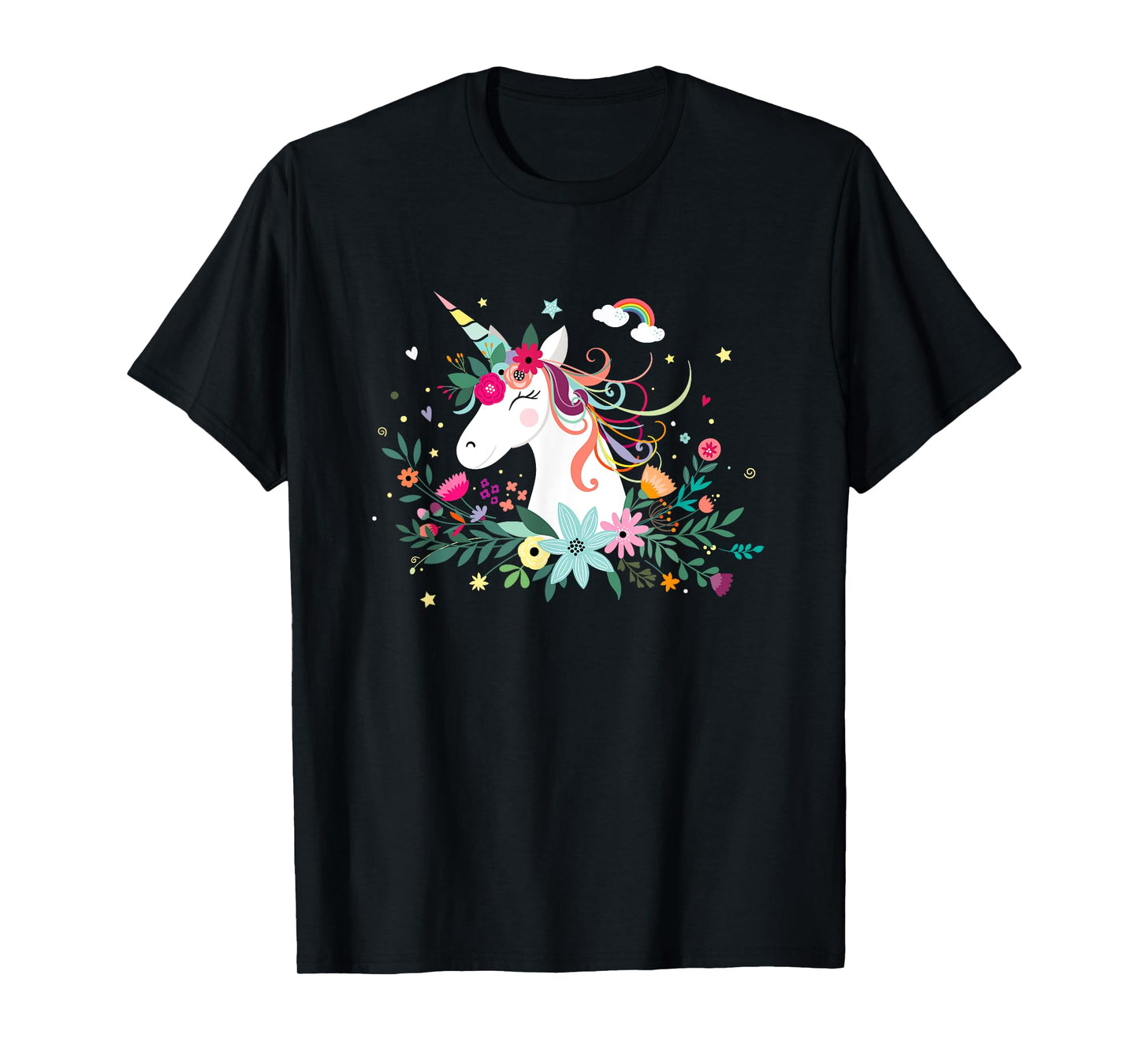 Funny Unicorn Dreams, Cute Kawaii Blinking Unicorn Flowers T-Shirt