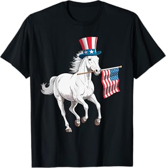 Funny 4th Of July Horse American Flag Patriotic Horse Lover T-Shirt