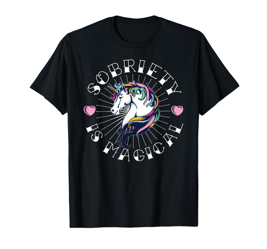 Unicorn Tattoo Art Sobriety is Magical NA AA Recovery Gift T-Shirt