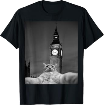 Cat Selfie Big Ben London Funny Animal Casual Outfit T-Shirt