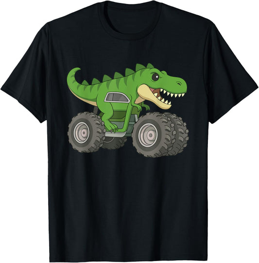 Dinosaur Monster Large Wheel Truck Racing Party T-Shirt