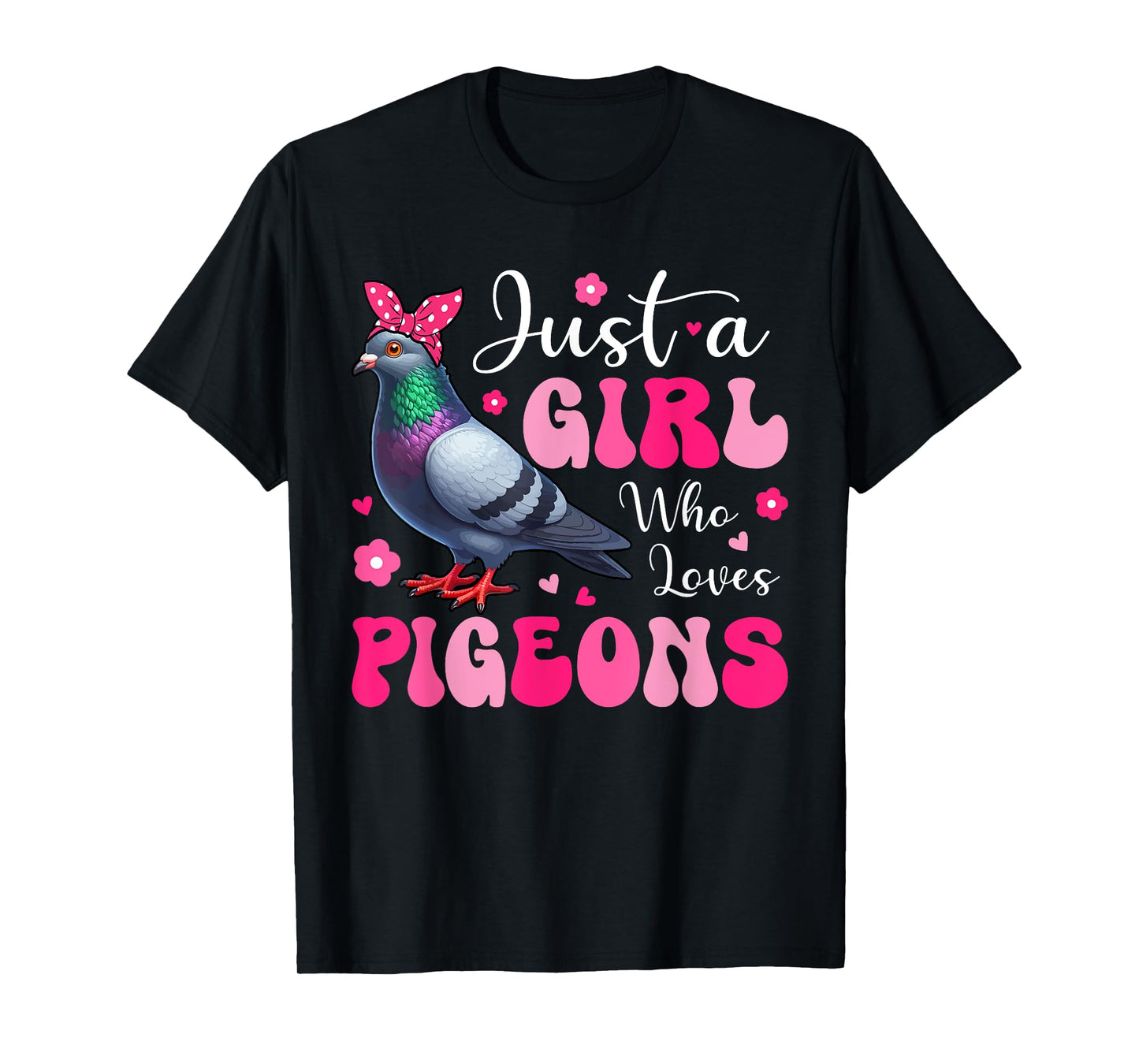 A Girl Loves Pigeons Cute Bird Bow Tie Costume Women Girls T-Shirt