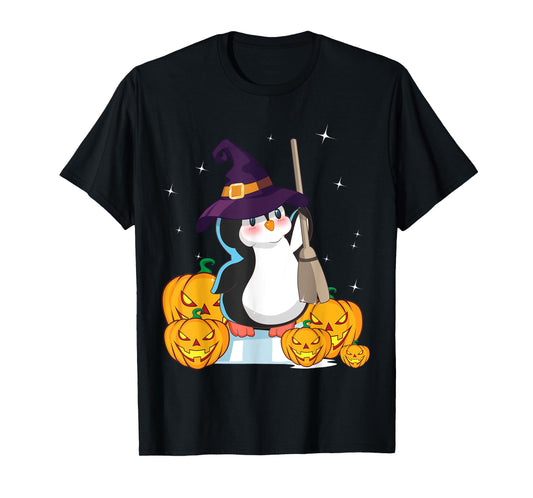 Cute Penguin Witch Wizard Pumpkin Easy Halloween Costume T-Shirt