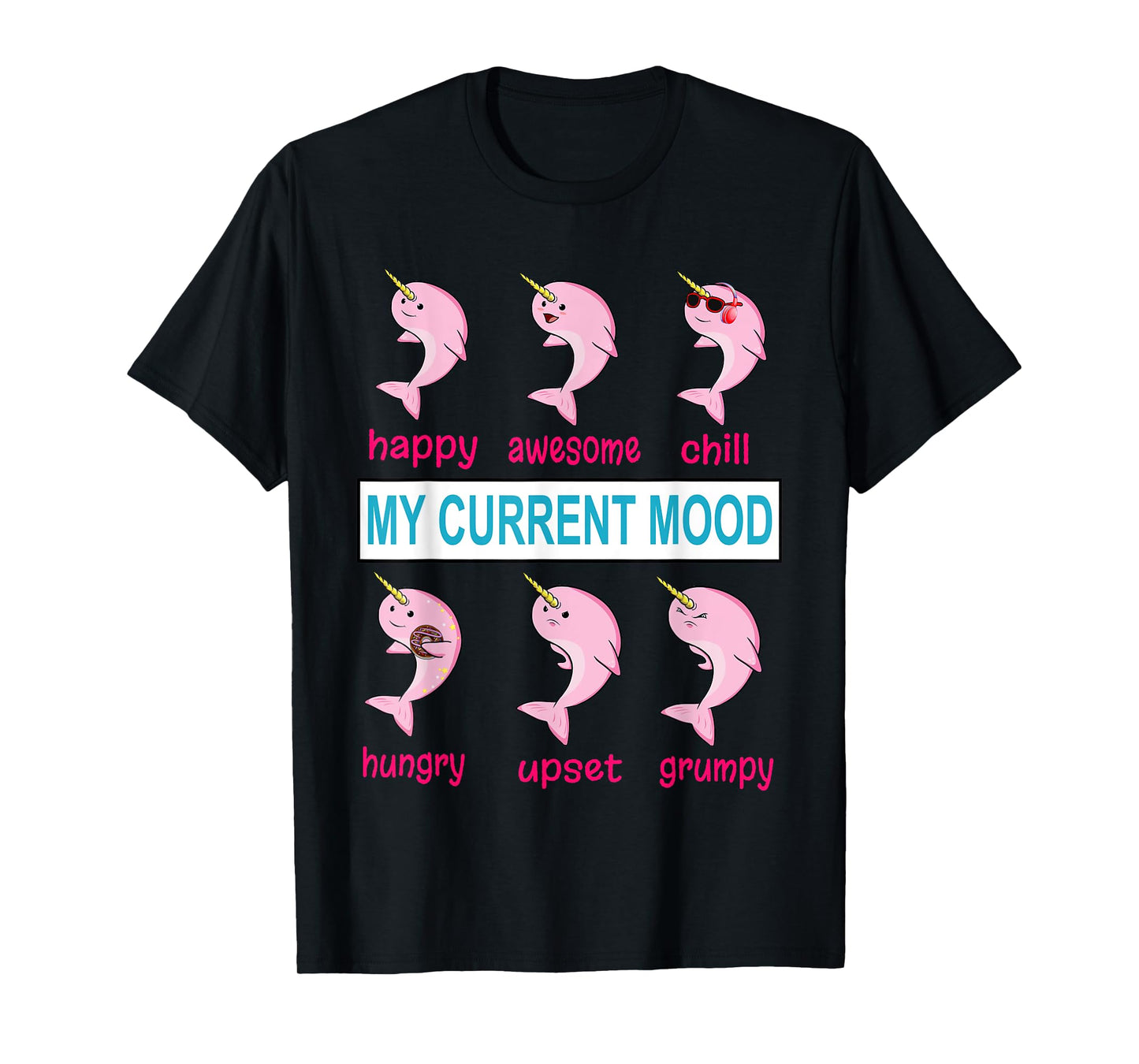 Funny Narwhal Unicorn of the Sea Lover Mood Donut Kawaii T-Shirt