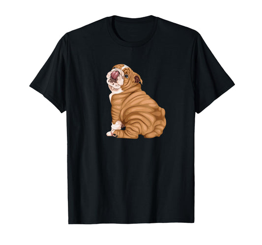 Funny Puppy Art Illustration English Bulldog Owner T-Shirt for Men Women Kids