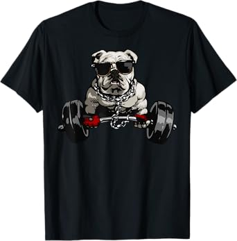 Muscle Bulldog Dog Deadlifting Gym Tee Weightlifting Workout T-Shirt for Men Women