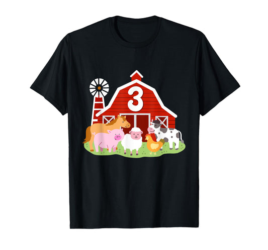 3rd Birthday Farm Animals Bday Party 3 Years Old Boy Toddler T-Shirt