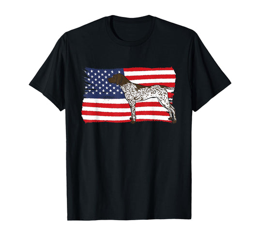 German Shorthaired Pointer Patriotic American Flag GSP Dog T-Shirt